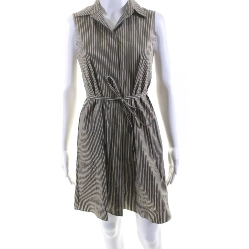 Theory Womens Cotton Striped Print Hidden Placket Shirt Dress Brown White Size 0